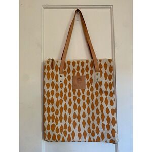 Erin Flett Canvas Zip Tote Bag Orange White Geometric Hand Printed Maine